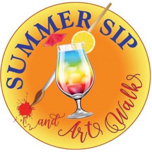 Summer Sip & Art Walk logo cocktail glass and paint brush